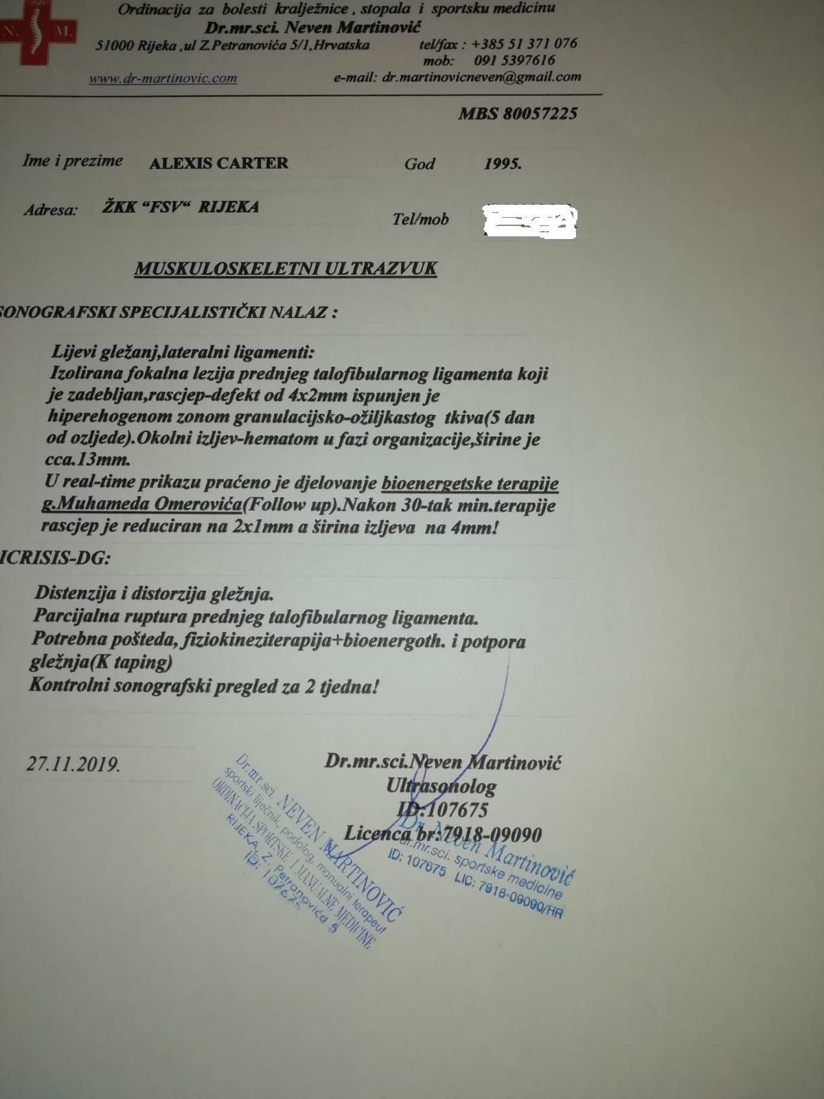 Liječnički nalaz iz kojeg se vidi da Omerovićevi tretmani nisu rezultat placebo efekta.